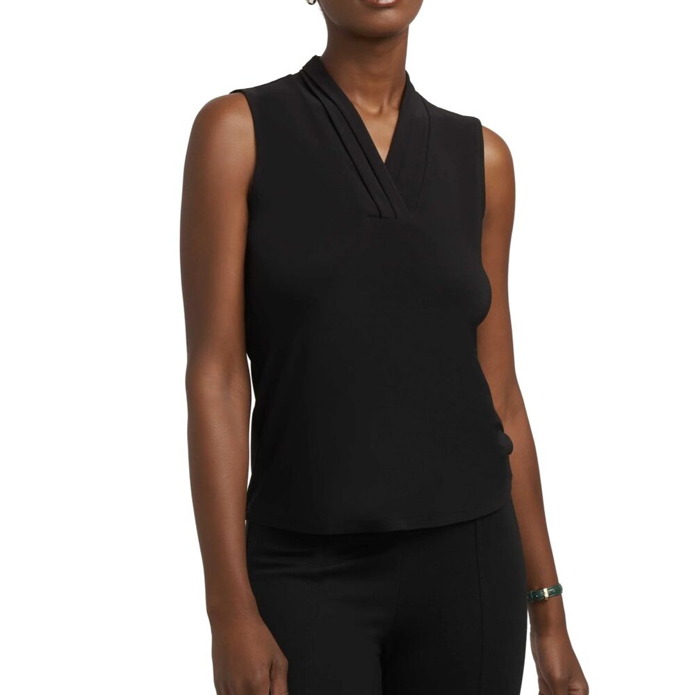 Anne Klein V-Neck Triple Pleat Shell Top Black XXS
